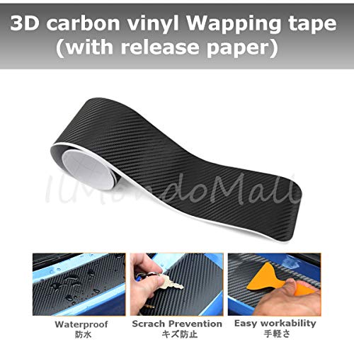 Ilmondomall Tape-type Real Carbon Sheet 3D Pattern Black Step Bumper Protection Racing Stripe with Release Paper (3D Black, 5cm X 6.5m)