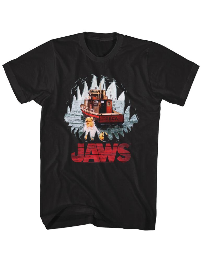 Jaws 70 Thriller Movie Orca Boat In Bad A$$ Looking Shark Mouth Men T Shirt S