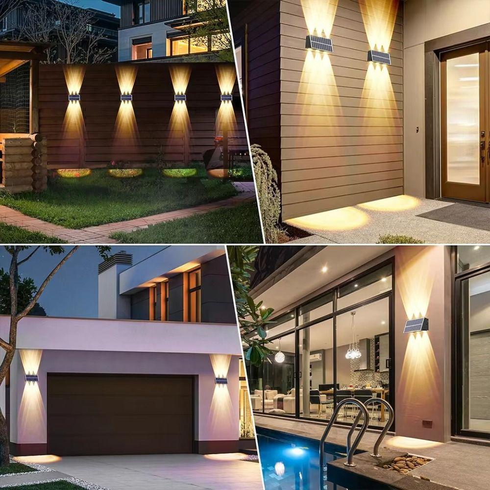 Warm/White/RGB Lights Solar Wall Lamp Up and Down Fence Solar Lamp 4/6/8 LED Solar Light  House