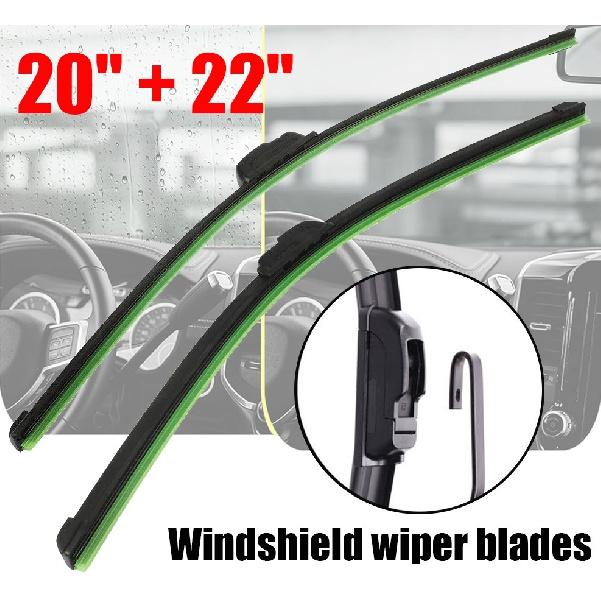 2X Bracketless All-Season Front Windshield Wiper Blades Rubber 20 +22 U/J Hook