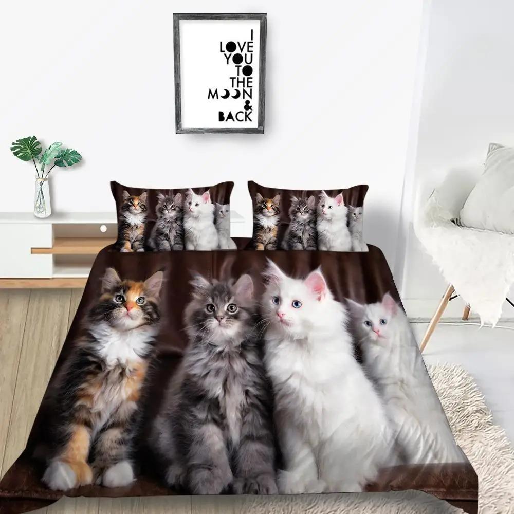Cat Duvet Cover Collection King Size Microfiber Cute Animal Print Girl Teen Boy Comforter Cover Lovely Kitty Series Pattern Bedding Collection