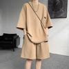 Autumn Waffle Sets Men's Casual T-Shirts + Shorts Set Male Sports Basketball Suit Tracksuit Loose Thicken Suits