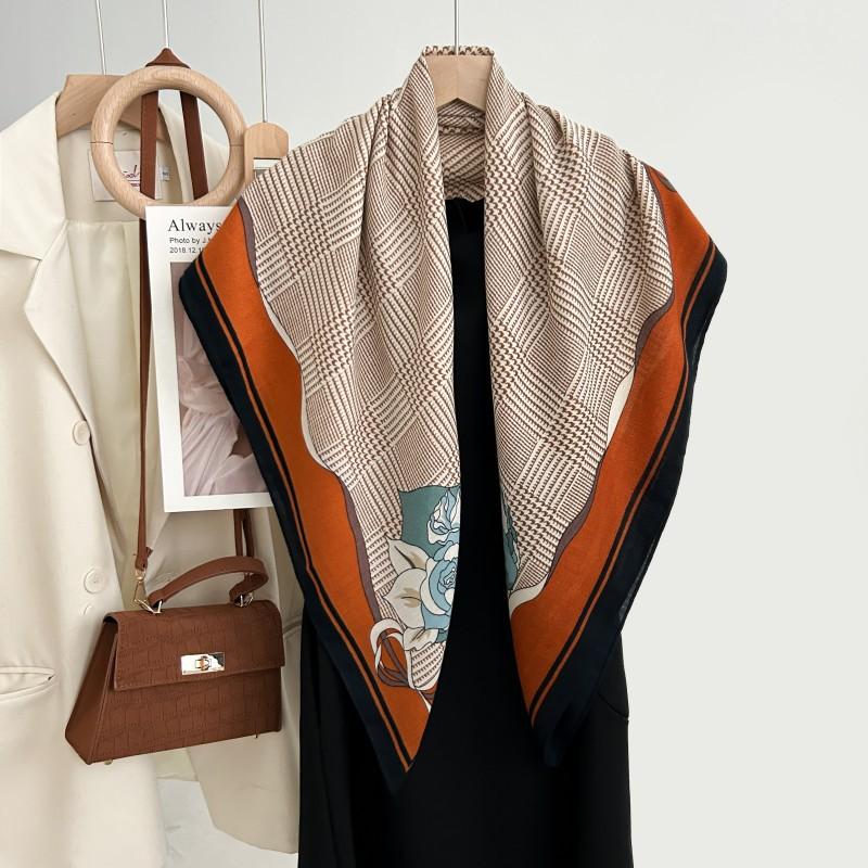 New stylish and simple 91 * 91 square scarf versatile premium bag head scarf thousand bird grid printing imitation cashmere scarf