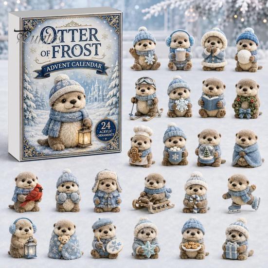 Otter Advent Calendar Otters Calendars 2026, 24 Days 2D Flat Acrylic Ornaments Christmas Miniature Animal Figures Countdown Calendar, Cute Cartoon
