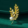 Women Brooch High-Gloss Rhinestone Inlay Sparkling Faux Pearl Wheat Design Lapel Pin Non-Slip Buckle Scarf Badge Clothing Bags Accessories