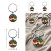 Life Tree Glass Pendant Keyring With Colorful Line Pattern For Festival And Recognition Gifts