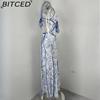 BITCED Women's Strapless Dress: Elegant Print Casual Tie-Waist Crop Top Sexy Dress