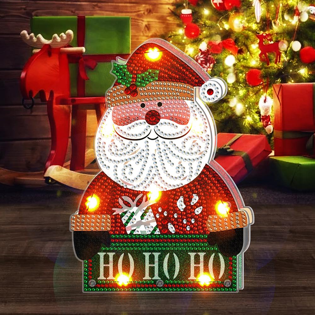 DIY Diamond Painting LED Light Christmas Tree Snowman Drawing Kit Bedside Night Light Drilling Arts Crafts Lamp Xmas Home Decora