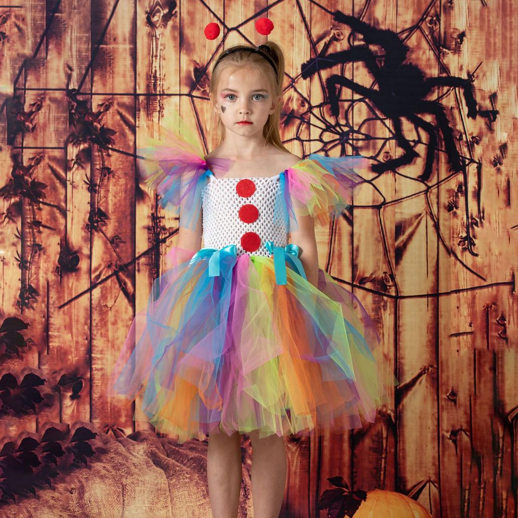 2025 Clown Suit Children's Mesh Princess Dress TUTU Girls Dress Christmas Halloween Show Costume