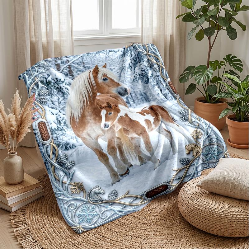Wild Horse Sunset Freedom Theme blanket Lightweight Warm Flannel Blanket Decorative Throw Blanket for Home Decoration