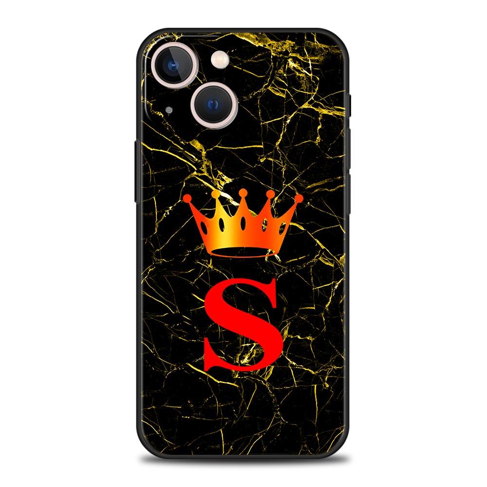 Marble Letter Phone Case For iPhone 17 16 15 Pro Max 11 12 13 14 7 8 Plus SE 2020 X XR XS Cover Soft Black