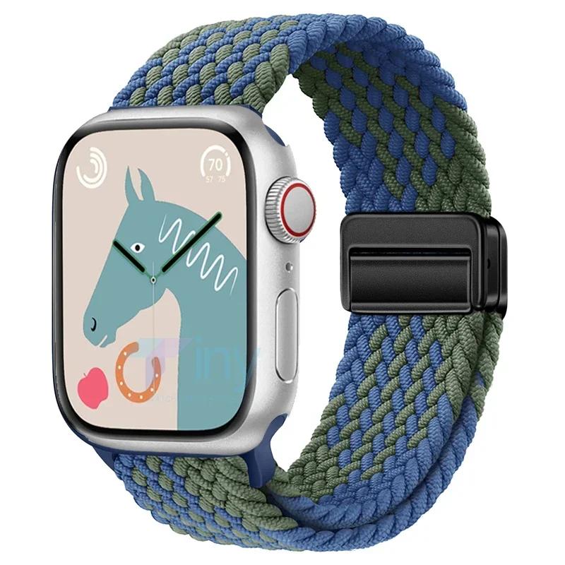 Nylon Band For Apple Watch Strap 44mm 40mm 45mm 46mm 49mm 41mm 38 Magnetic Braided Bracelet iWatch Series Se 7 6 8 9 10 Ultra 2