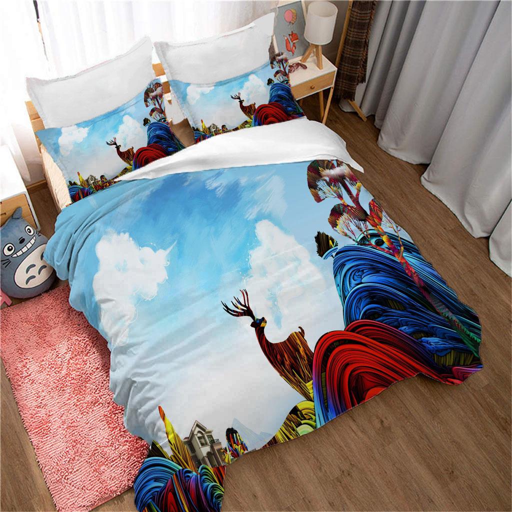 Deer Duvet Cover King/Queen SizeWildlife Bucks Fire Pattern Print Bedding Set For Teens Adults MenBrown Elk Animal Quilt Cover