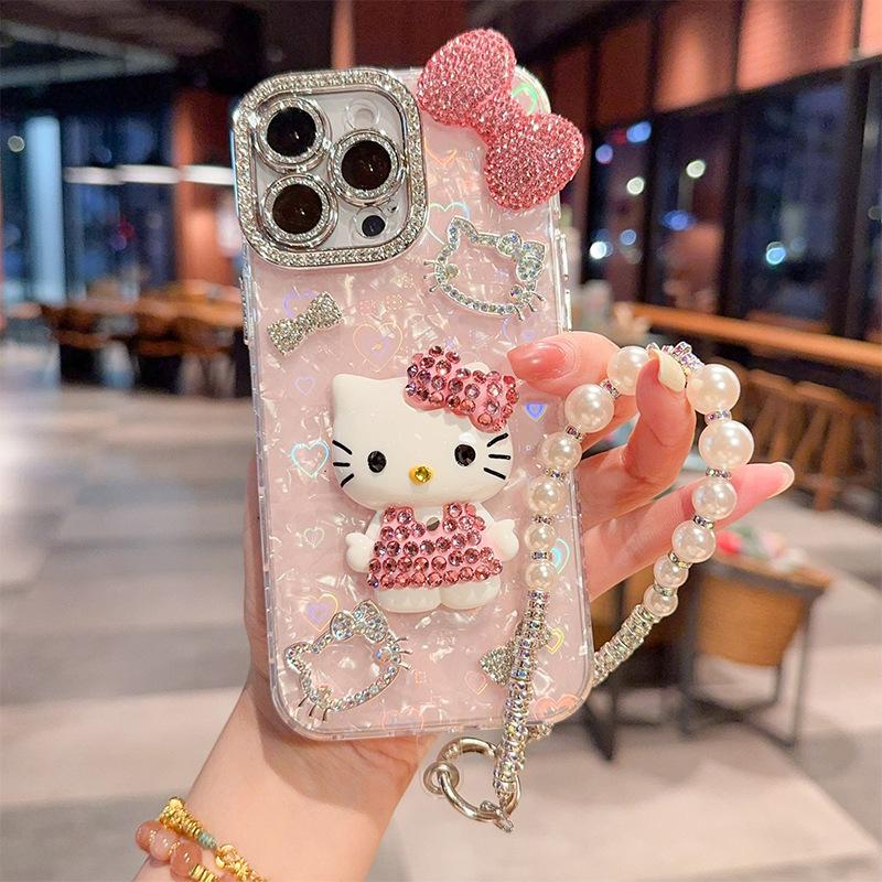 Rhinestone Bow Three-Dimensional Cat Mobile Phone Case For Iphone17Promax All-Inclusive Apple 15 Hard Case Light Luxury