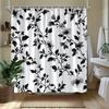 1pc Black and white floral patterned shower curtain, polyester fabric, machine washable, suitable for bathroom décor.