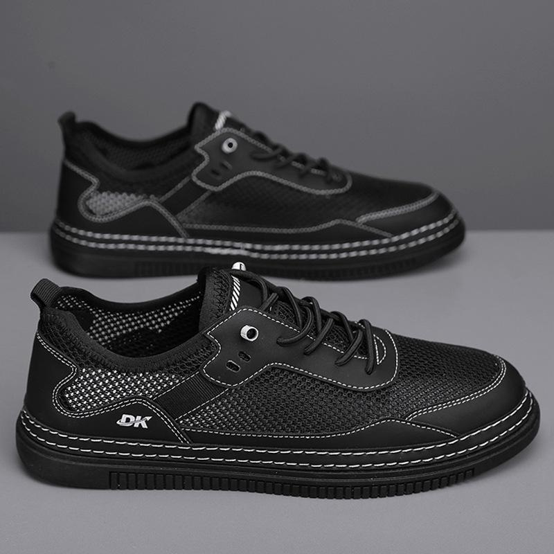 Men's Shoes Summer Breathable Thin Mesh Sports Leisure Teenagers One Pedal Hollow Mesh Shoes Small White Board Shoes Trendy Shoes