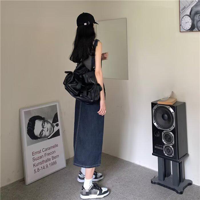 Women's High-Waist Denim Overall Dress - Cute, Retro, Slimming Slit Design for Spring/Summer 2025
