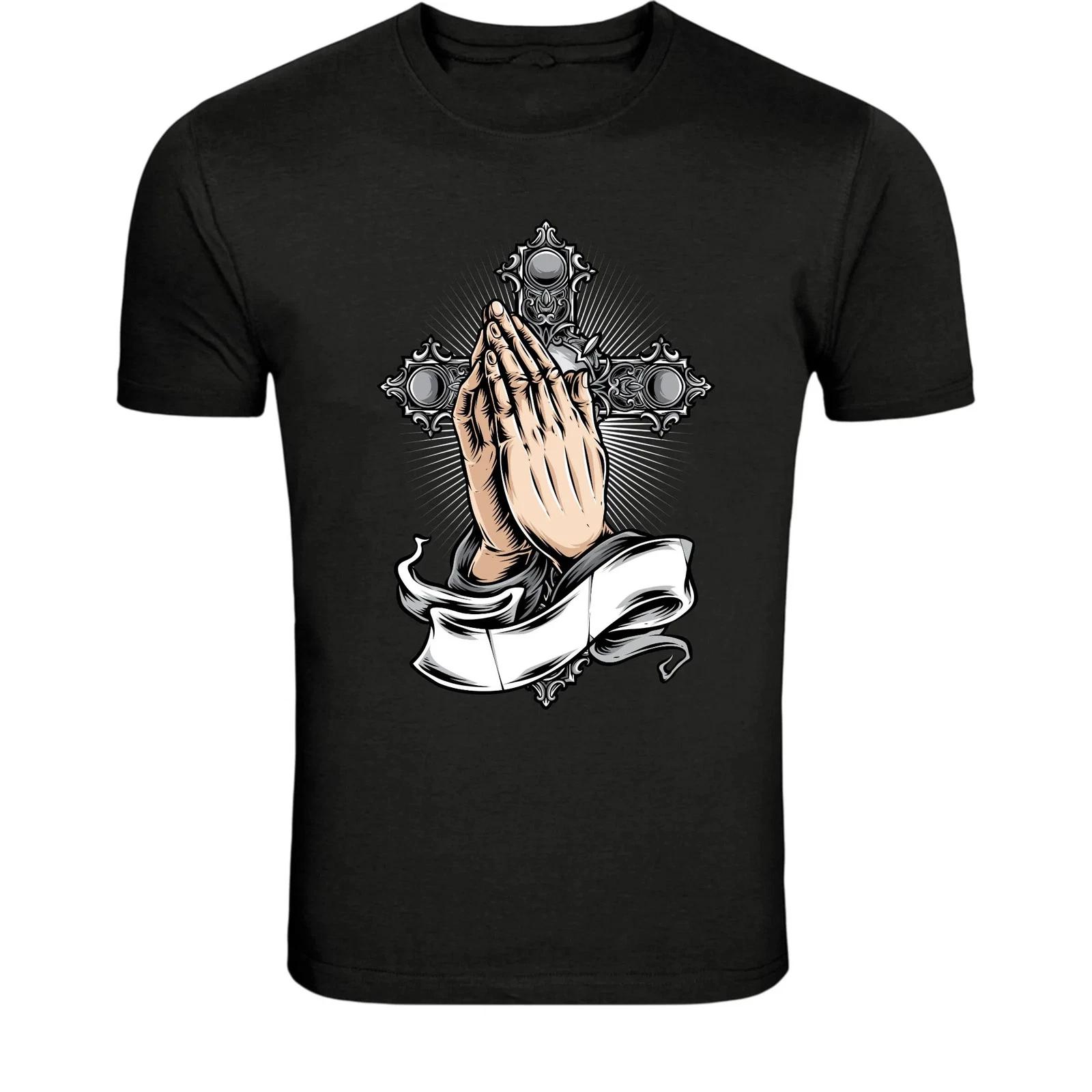

Praying Hands Cross Faith T-Shirt - Christian Religious Prayer 4XL