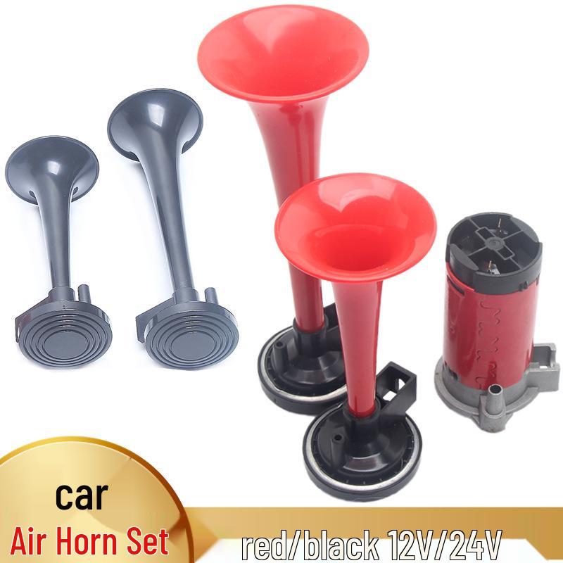 

Комплект двухтональных пневмосигналов 12 В для мотоцикла и автомобиля с красным воздушным насосом Black Set