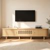 180*40*40cm Oval TV Stand In Light Wood Color, Rattan Design, MDF, 30 Kg Load Capacity, Roller Shutter Door Design, Includes Cabinet with Flip Door