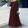 Lente en herfst damesjurk plus size temperament elegante geplooide jurk effen kleur ronde hals lange mouwen geplooide jurken
