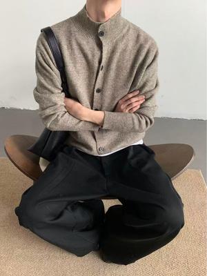 Men's Retro High-End Knit Cardigan - Autumn/Winter Korean Lazy Style, Versatile Stand Collar Couple Outerwear
