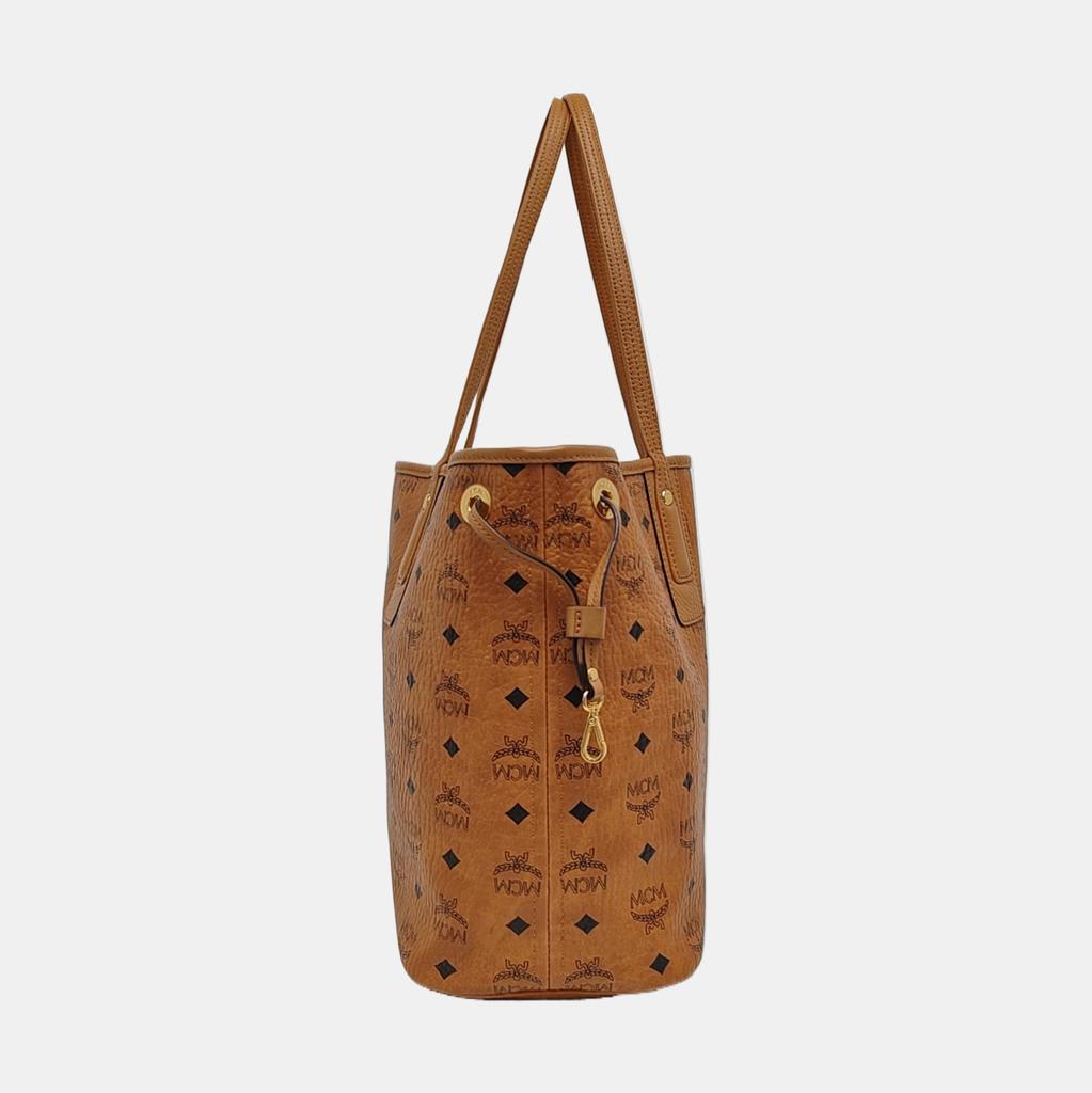 [Pre-Owned] Liz Medium Cognac Coated Canvas Printed Tote Bag With Gold Hardware And Pouch - Very Good #1XT5EYY