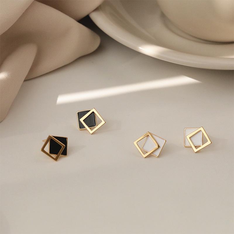 Japanese-Korean Geometric Square Stud Earrings - Minimalist Cold Style for Women