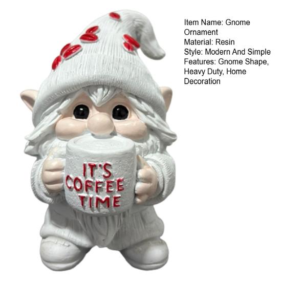 JE ČAS NA KÁVU Figurka trpaslíka pijícího kávu Elf Z pryskyřice Soška Domov Kancelář Stolní dekorace Ornament