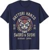 Miecz Hattori Hanzo i Sushi Okinawa Japonia Retro Prezent Granatowa Koszulka