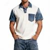 Camisa Jeans Patchwork Masculina, Camiseta Casual Confortável de Manga Curta, Moderna Para Primavera e Verão.