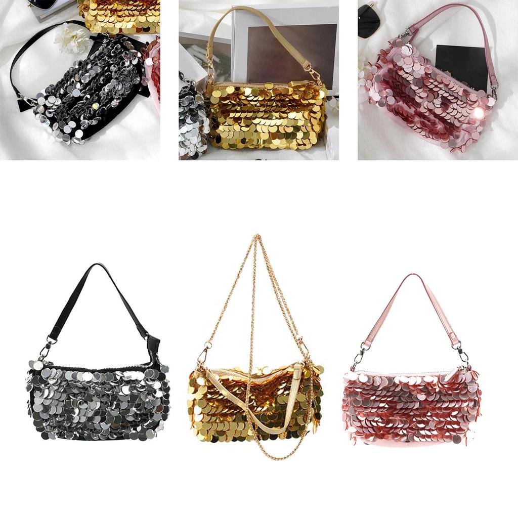 Elegant Sequined Handbag with Chain - Stylish Shoulder Purse for Special Events