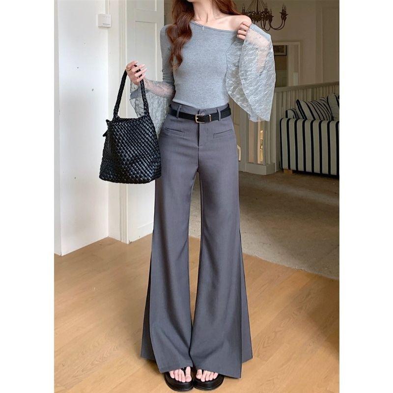 Kumikumi Advanced Simple Solid Suit Casual Pants Women Autumn Loose All-Match High Waist Drape Bootcut Trousers