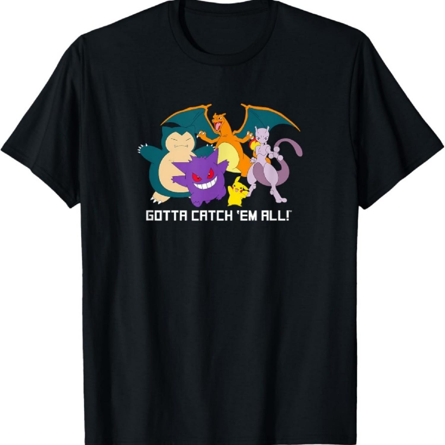 

Pokémon - Snorlax Gengar Charmander Mewtwo Catch Em All T-Shirt XXXXXL чорний