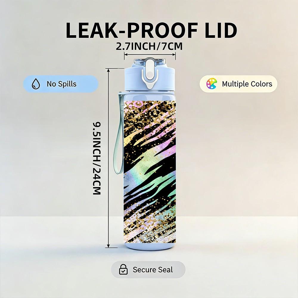1PC Rainbow Tie Dye Texture 750ml Color Plastic Sports Water Bottle Leakproof Flip Straw Lid Suitable for Sports Office Home Use