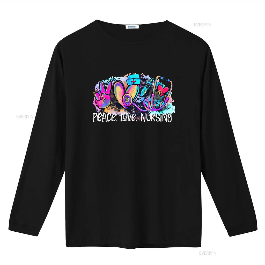 Peace Love Nursing School T Shirt Nurse Life Registered CNA RN Week  vintage Washed Versatile homme Slightly Unisex graphic