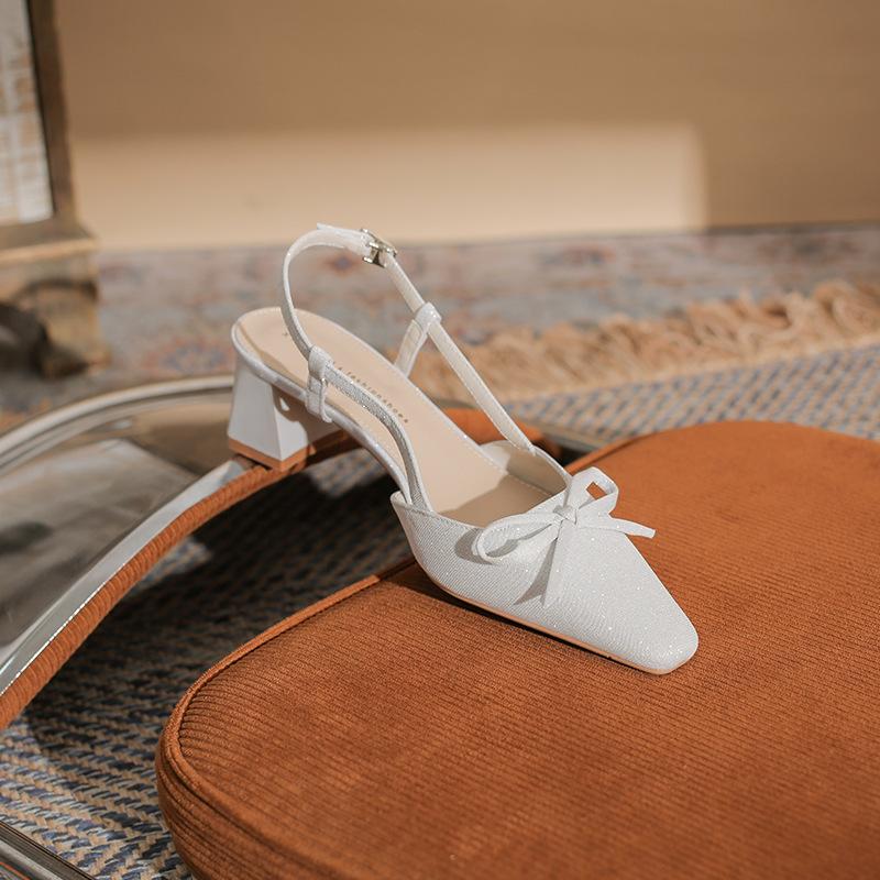 New Shiny Small Square Head Front Bag Empty Thick Heel Women's Single Shoes