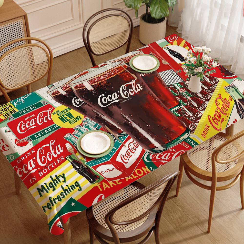 C-COCA Logo C-COLAS Rechthoekige Tafelkleden Bedrukte Tafeldoek Voor Boerderij Vakantie Bruiloft Feest Eettafel Decoratie 150x180cm