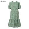 ZANZEA Women's Summer Round Neck Short-Sleeve Floral Print Dress