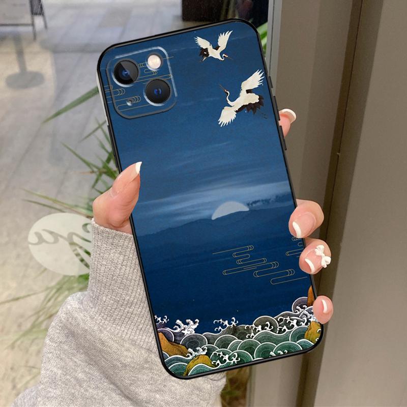 Art Crane Waves Case For iPhone 17 Pro Max 15 14 13 12 11 16 Pro Max Plus 12 13 Mini 16e 17 Air Back Cover