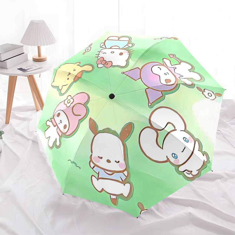 

1pc Hello Kitty & My Melody Automatic Opening/Closing Umbrella - Portable Three-Fold Design with 8-Bone Iron Frame - Outdoor - Ideal Gift for Fans, Tr