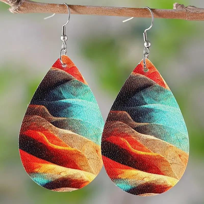 

Faux Leather Earrings Beautiful Woman Teardrop Earrings Jewelry For Women leatherid Earrings drop Dangle Earrings Natural view