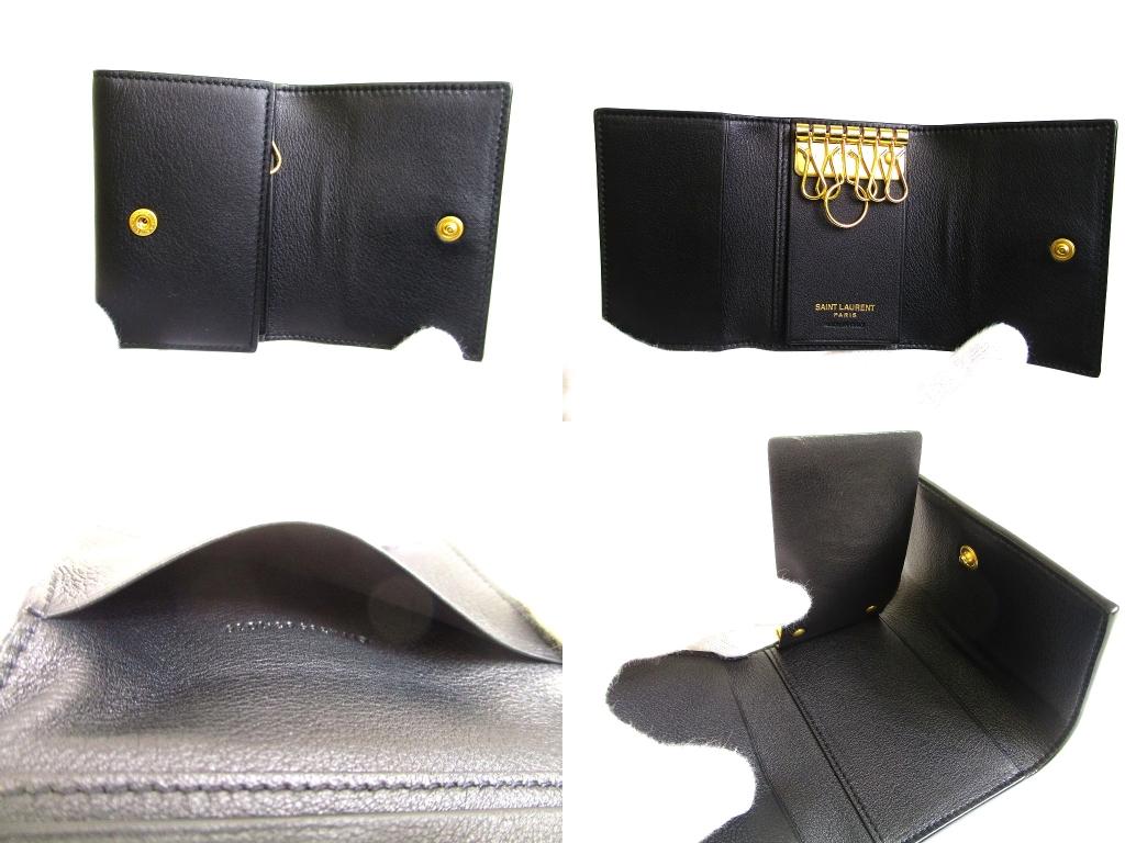 Authentic Saint Laurent YSL Black Leather 6 Pics Key Chain #b135  Open box