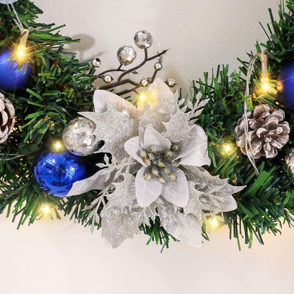 Garland With Bow Christmas Wreath Home Decor Artificial Christmas Decoration Gold 30CM Door Hanging Rattan Classroom