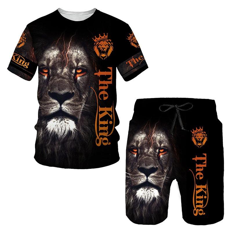 

2026 Men Summer Tracksuit T-shirt Shorts Set Outfit The Lion King Man Sportswear O-Neck Jogging Short Sleeve Male Clothing Suit S