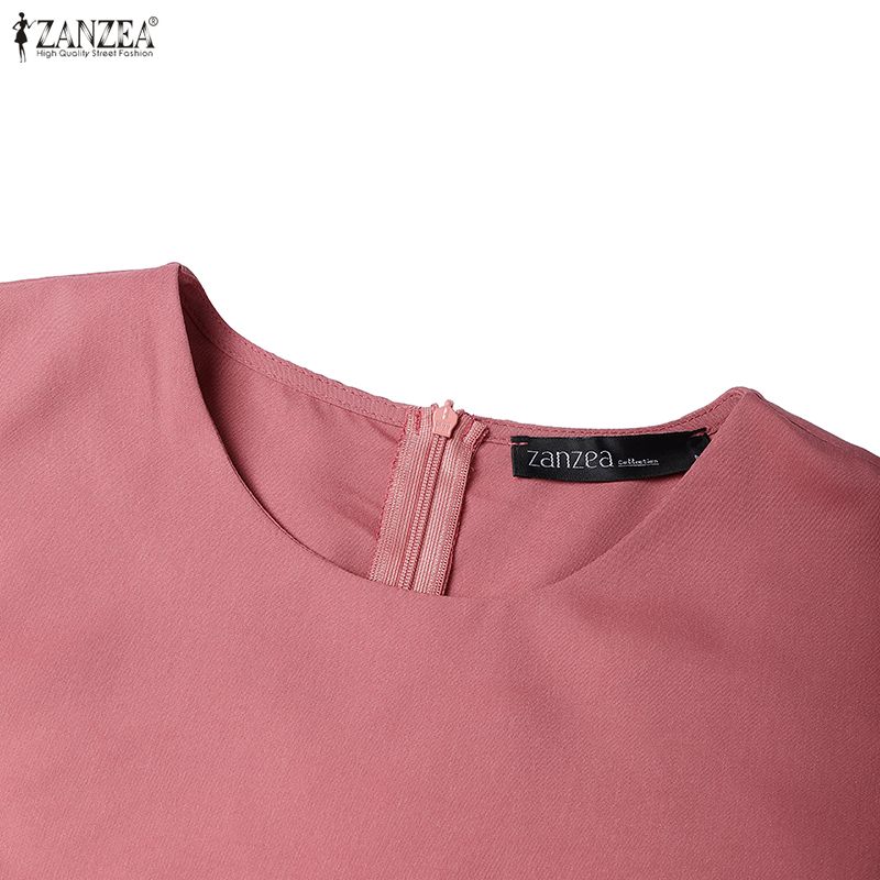 ZANZEA Women Casual Round Neck Summer Short Sleeve Dress