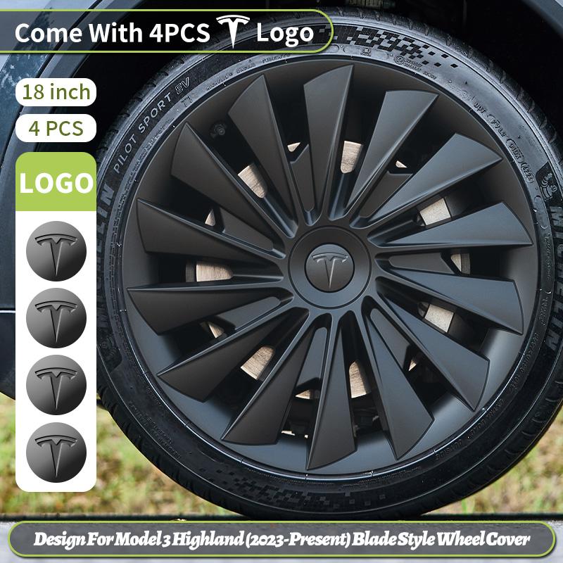 AKX1 4PCS for Model 3 Highland 2023-2026 Wheel Cover 18 Inch Hubcap New Blade Style Wheel Cover Rim Hubcaps Car Protection for Tesla