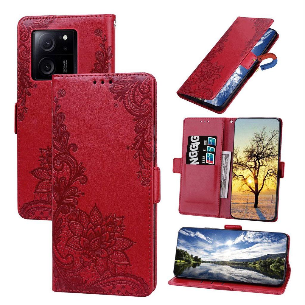 Lace Floral Print PU Leather Flip Wallet Phone Case for Xiaomi 13T Pro,13T Cover