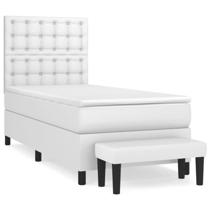 3137636 vidaXL Lit à sommier tapissier avec matelas Blanc 90x190 cm Similicuir