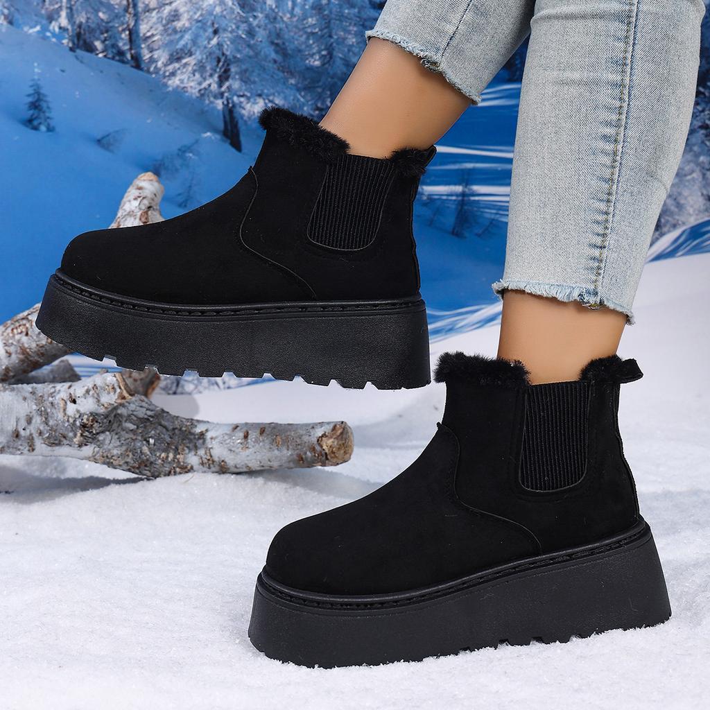 Fashion Winter Women Short Plush Warm Snow Boots New Fur Comfortable Chelsea Ankle Boots Thickened Fluff Flats Platform Ladies Shoes